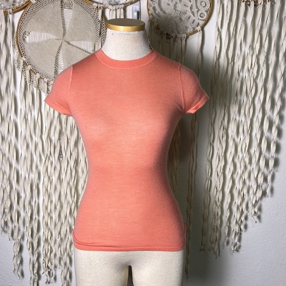 Sutton Studio Soft Coral Short Sleeve Cashmere Sweater XS